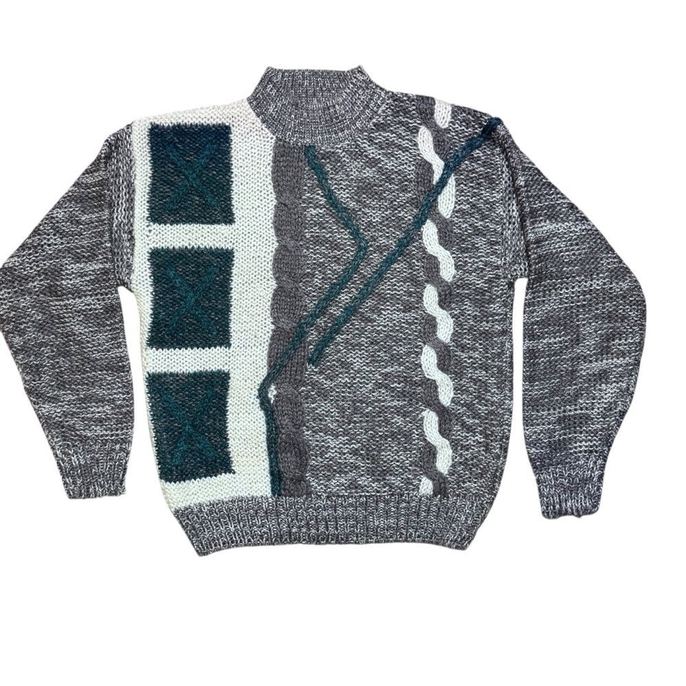 Sears Vintage Hand Knit Unisex Men's Neck Acrylic Sweater Size Large 70s 80s
